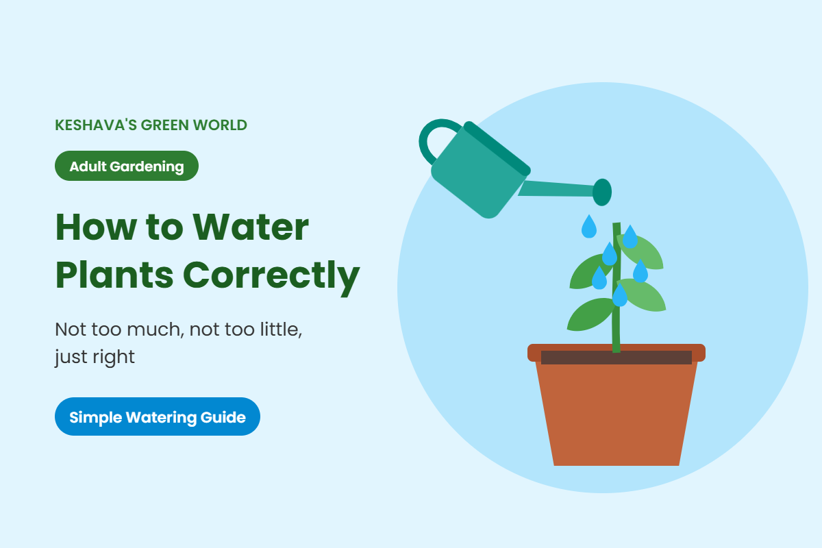 Watering can pouring water on a potted plant